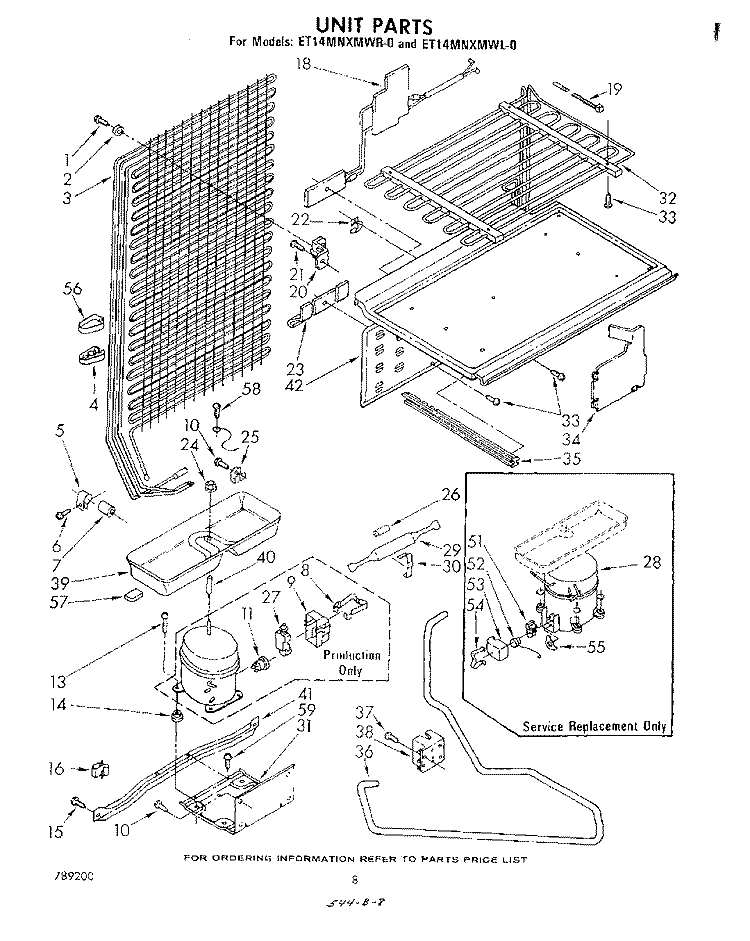 UNIT Diagram and Parts List for ET14MNXMWR0  Whirlpool Refrigerator
