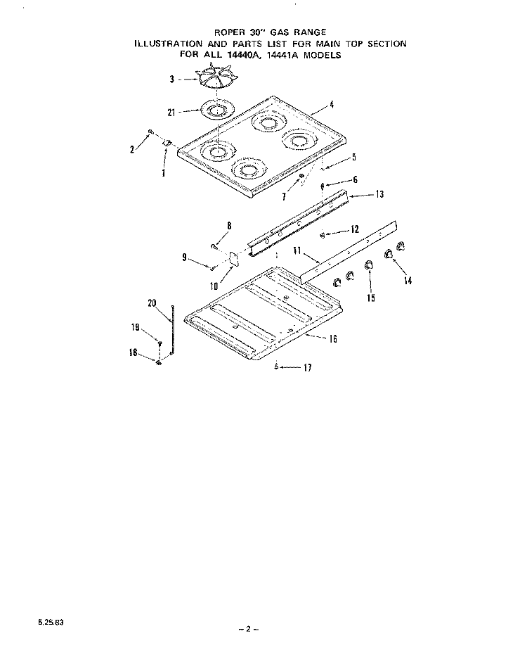 MAINTOP Diagram and Parts List for 1444W1A  Roper Range