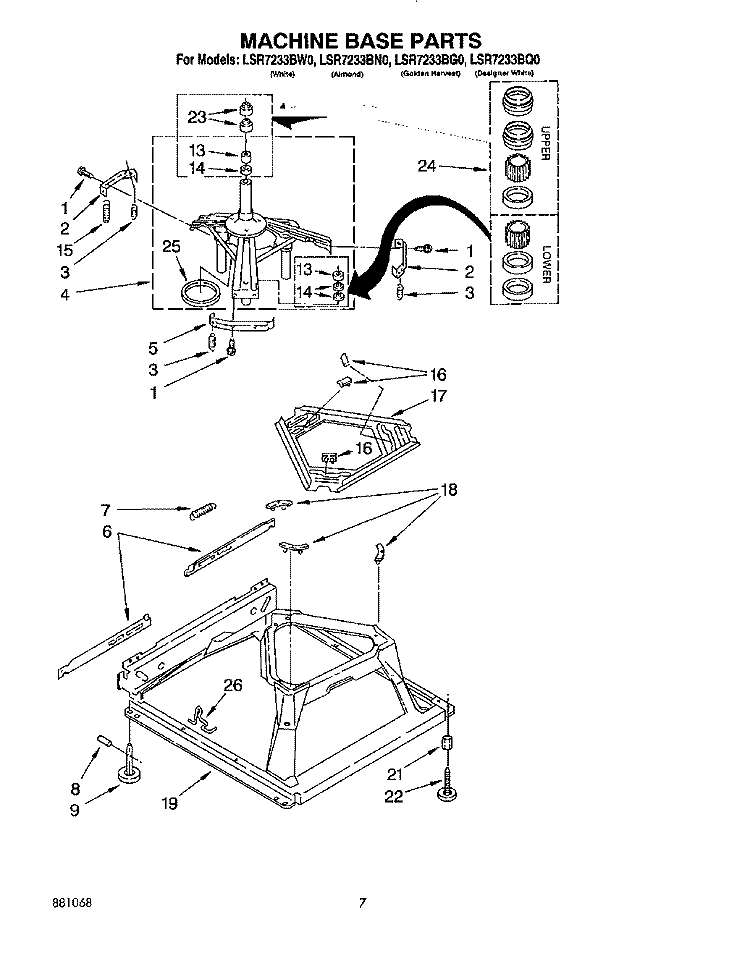 MACHINE BASE Diagram and Parts List for LSR7233BQ0  Whirlpool Washer
