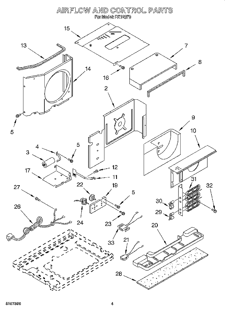 AIR FLOW AND CONTROL Diagram and Parts List for RE123F0  Whirlpool Air Conditioner