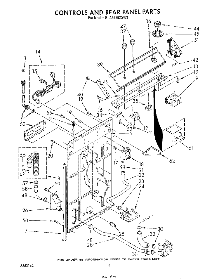 CONTROLS AND REAR PANEL Diagram and Parts List for GLA5580XSF3  Whirlpool Washer