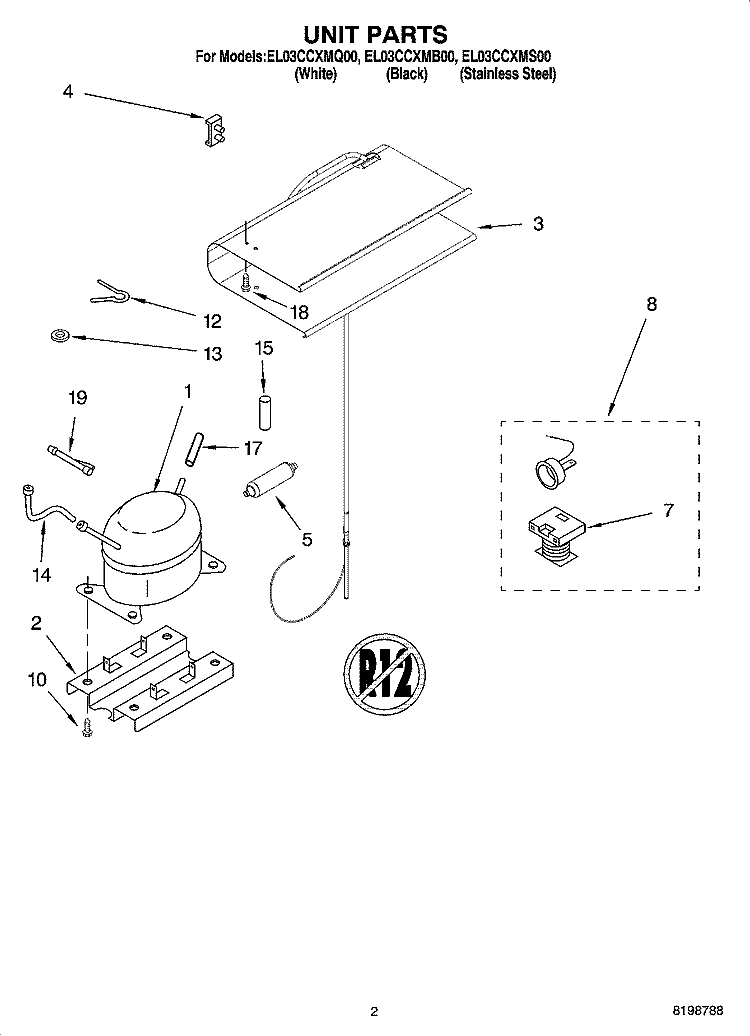 UNIT PARTS Diagram and Parts List for EL03CCXMB00  Whirlpool Refrigerator