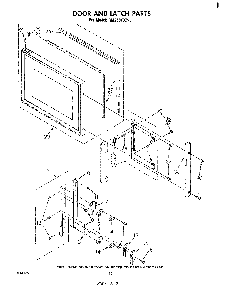 DOOR AND LATCH Diagram and Parts List for RM288PXP0  Whirlpool Microwave Oven Combo