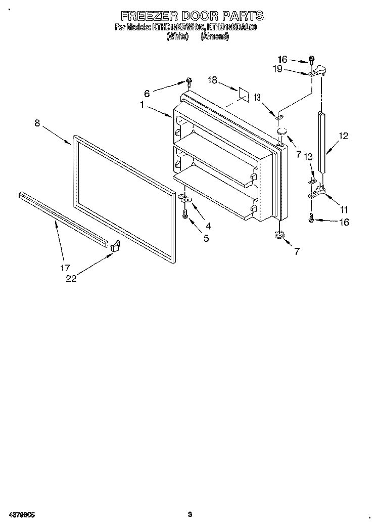 FREEZER DOOR Diagram and Parts List for KTHD18KDWH00  Whirlpool Refrigerator