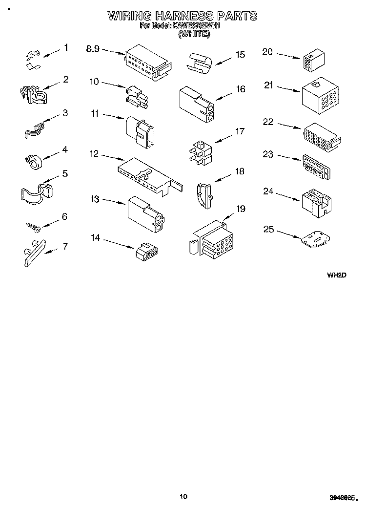 WIRING HARNESS Diagram and Parts List for KAWE670BWH1  KitchenAid Washer