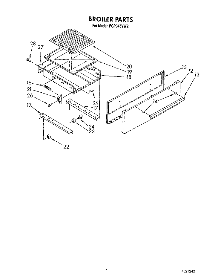 BROILER Diagram and Parts List for FGP345VW2  Roper Range
