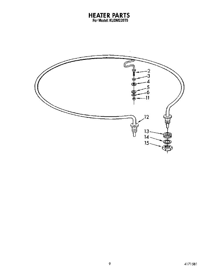 HEATER Diagram and Parts List for KUDM220T5  KitchenAid Dishwasher