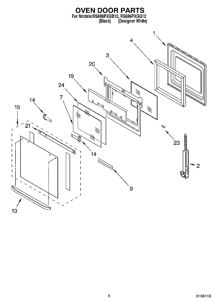 OVEN DOOR PARTS Diagram and Parts List for RS696PXGB12  Whirlpool Range