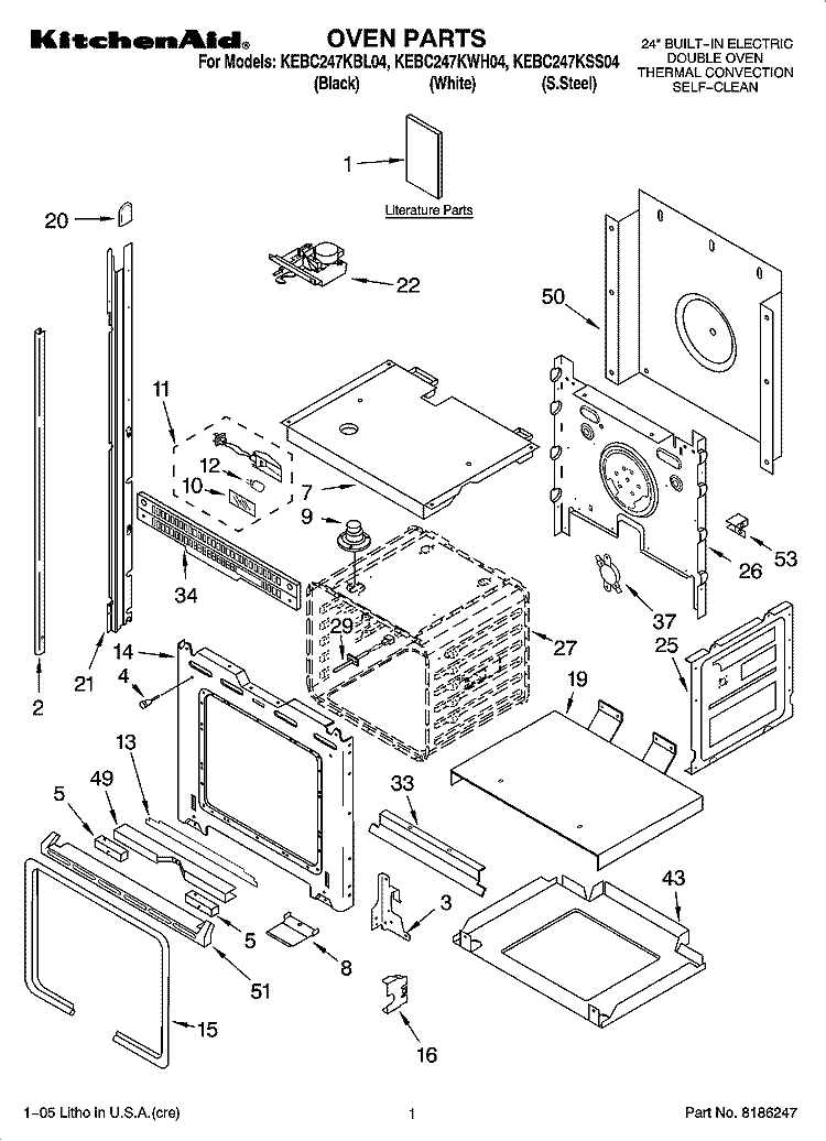 OVEN PARTS Diagram and Parts List for KEBC247KBL04  KitchenAid Wall Oven