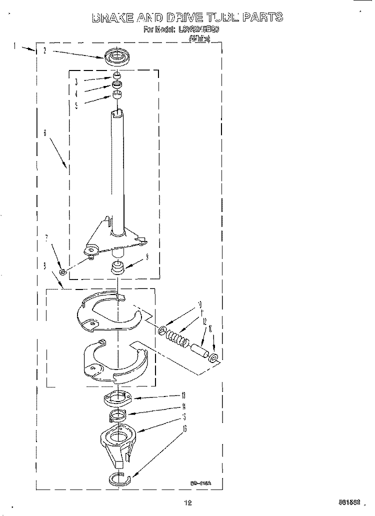 BRAKE AND DRIVE TUBE Diagram and Parts List for LSW9245EQ0  Whirlpool Washer