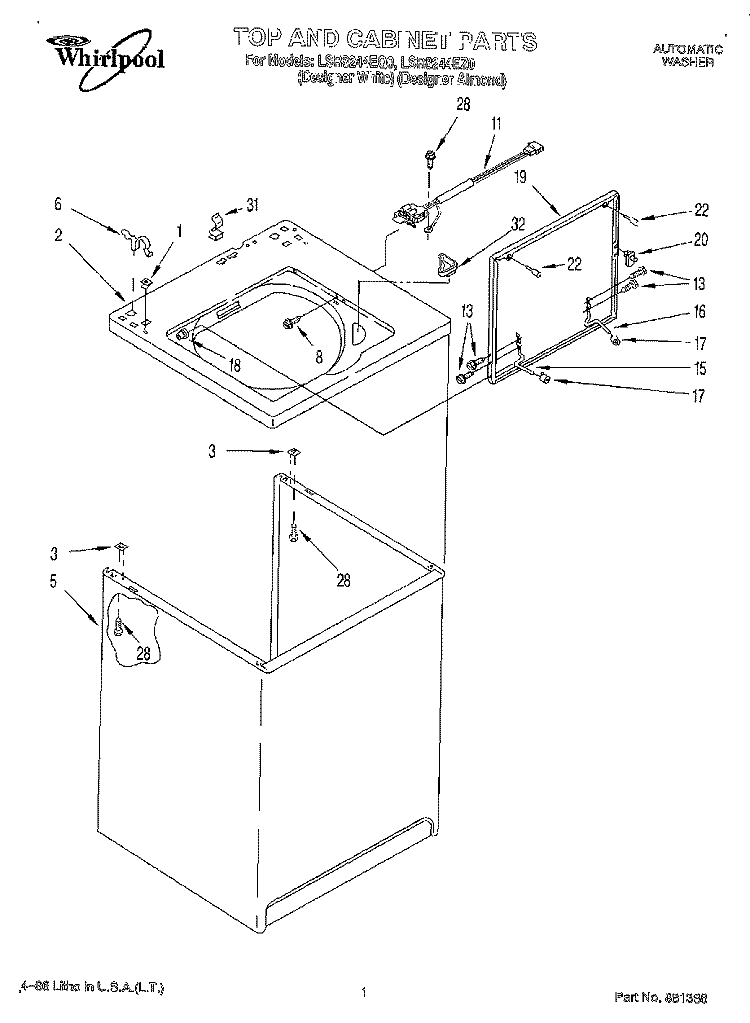 TOP AND CABINET, LIT/OPTIONAL Diagram and Parts List for LSR8244EQ0  Whirlpool Washer