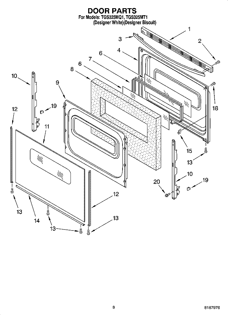 DOOR PARTS, MISCELLANEOUS PARTS Diagram and Parts List for TGS325MQ1  Estate Range