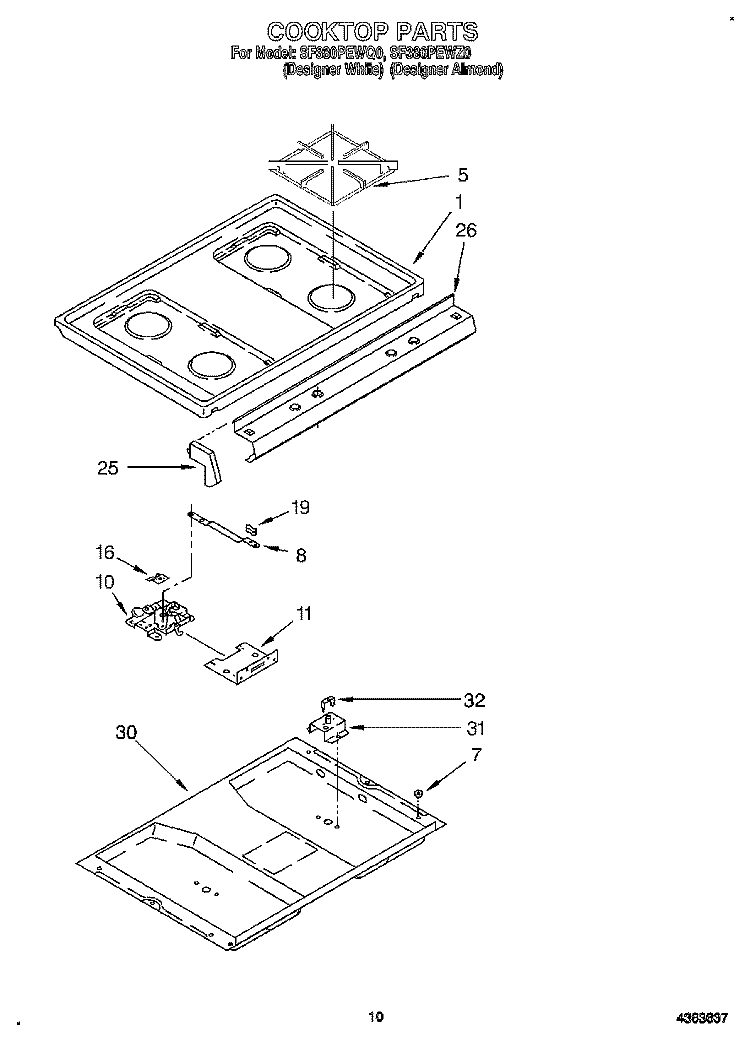 COOKTOP Diagram and Parts List for SF380PEWQ0  Whirlpool Range