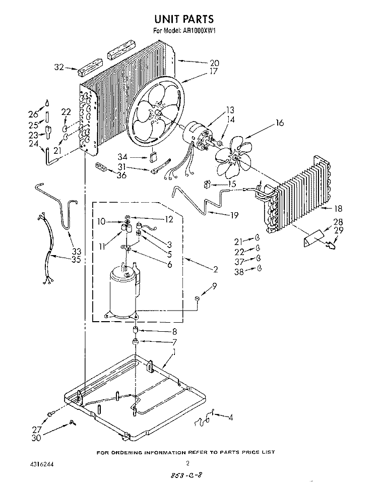 UNIT Diagram and Parts List for AR1000XW1  Whirlpool Air Conditioner