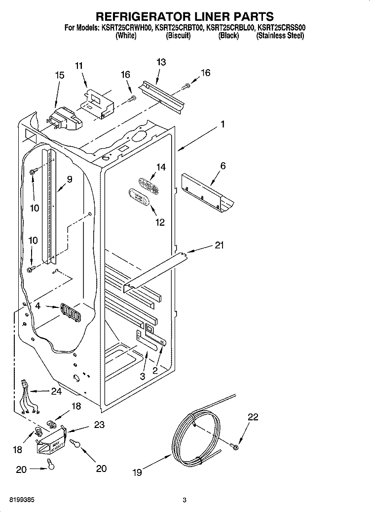 REFRIGERATOR LINER PARTS Diagram and Parts List for KSRT25CRBL00  KitchenAid Refrigerator