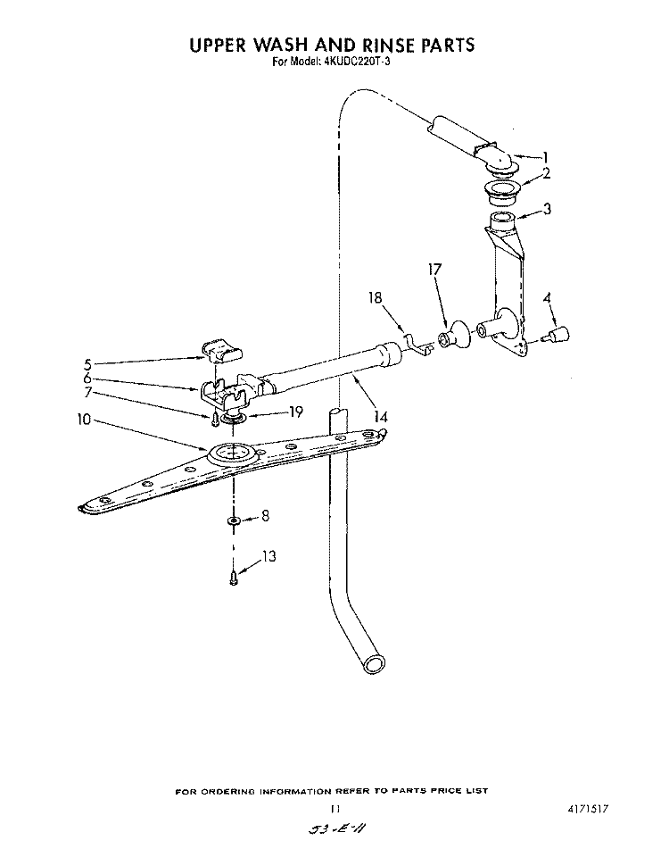 UPPER WASH AND RINSE Diagram and Parts List for 4KUDC220T3  KitchenAid Dishwasher