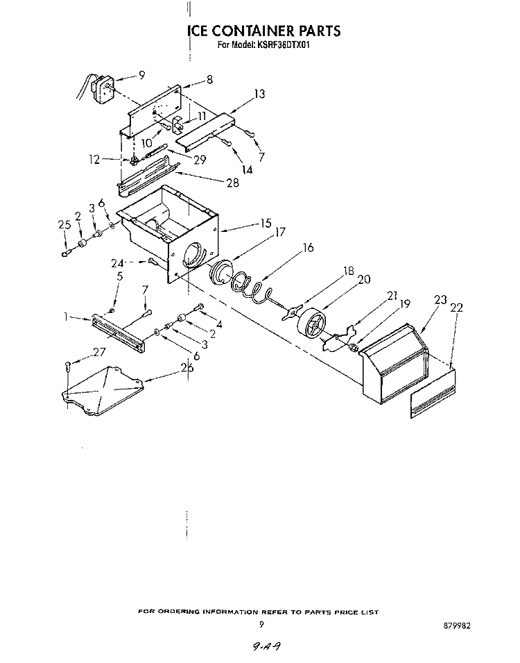 ICE CONTAINER Diagram and Parts List for KSRF36DTX01  KitchenAid Refrigerator