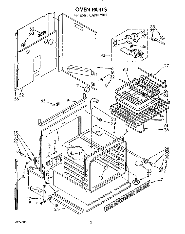 OVEN, LIT/OPTIONAL Diagram and Parts List for KEMI300VBL2  KitchenAid Microwave Oven Combo