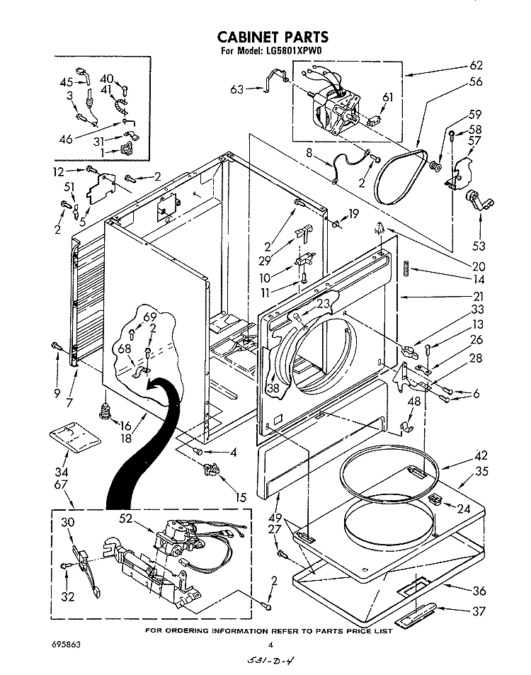 CABINET Diagram and Parts List for LG5801XPW0  Whirlpool Dryer