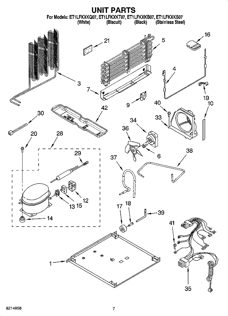 UNIT PARTS Diagram and Parts List for ET1LFKXKS07  Whirlpool Refrigerator