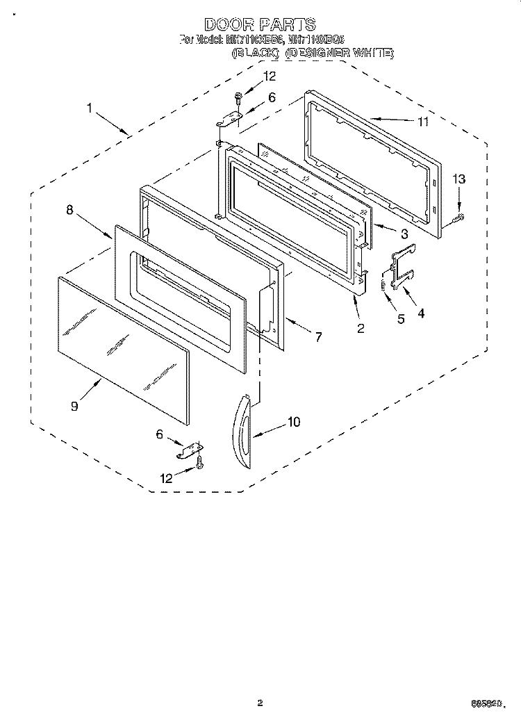 DOOR Diagram and Parts List for MH7110XBQ6  Whirlpool Microwave