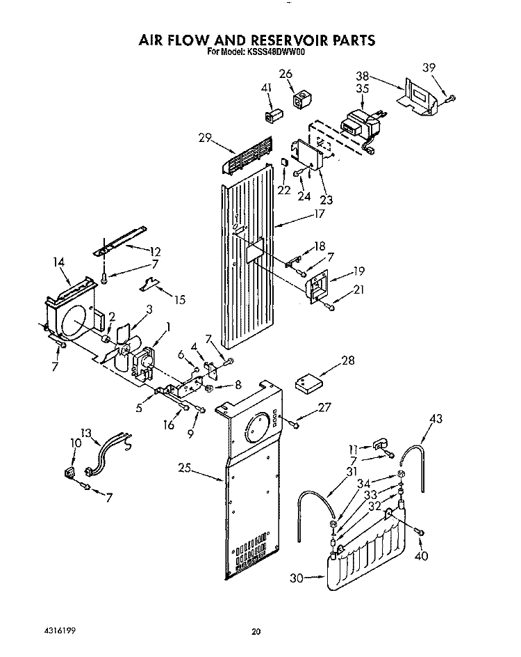 AIR FLOW AND RESERVOIR Diagram and Parts List for KSSS48DWW00  KitchenAid Refrigerator