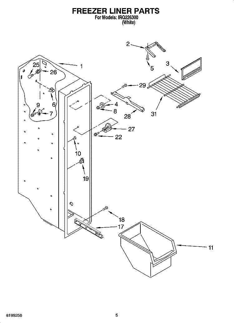 FREEZER LINER PARTS Diagram and Parts List for IRQ226300  Inglis Refrigerator