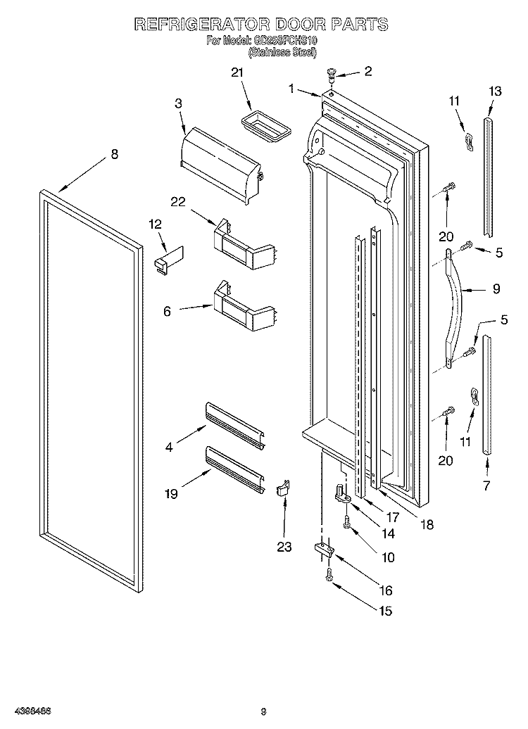REFRIGERATOR DOOR Diagram and Parts List for GD25SSFCHS10  Whirlpool Refrigerator