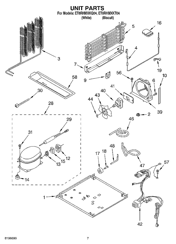 UNIT PARTS Diagram and Parts List for ET8RHMXKT04  Whirlpool Refrigerator