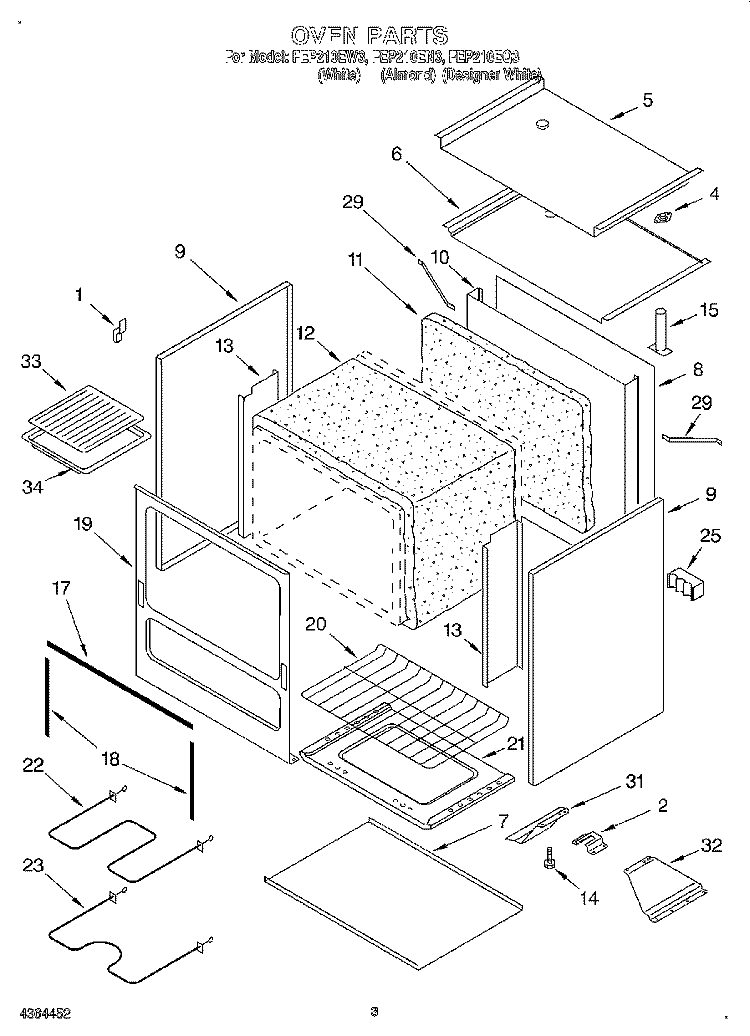 OVEN Diagram and Parts List for FEP210EN3  Roper Range