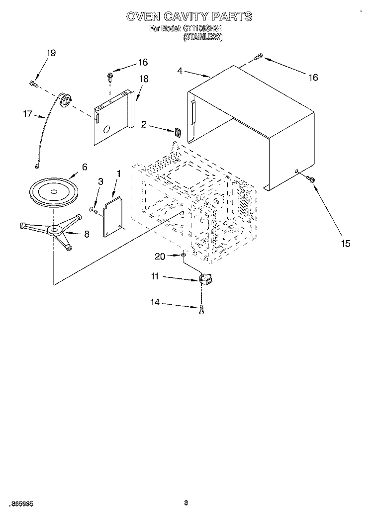 OVEN CAVITY Diagram and Parts List for GT1196SHS1  Whirlpool Microwave