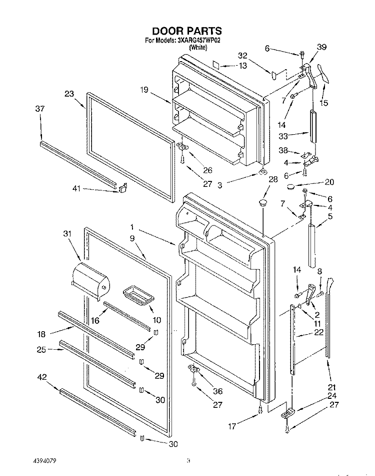DOOR Diagram and Parts List for 3XARG457WP02  Whirlpool Refrigerator