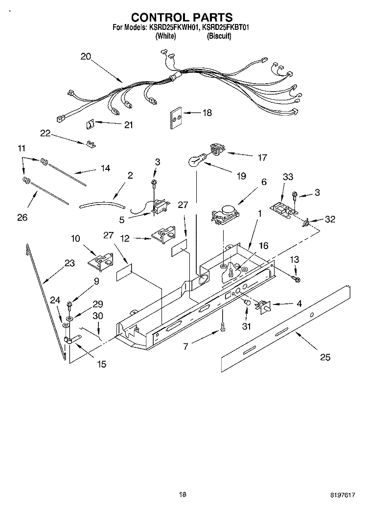 CONTROL Diagram and Parts List for KSRD25FKWH01  KitchenAid Refrigerator