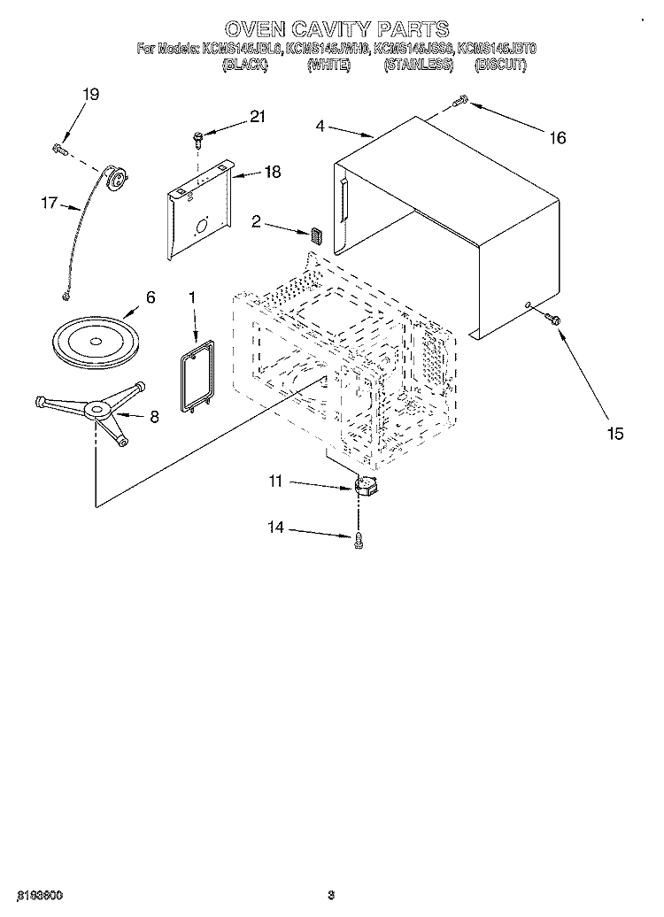 OVEN CAVITY Diagram and Parts List for KCMS145JBL0  KitchenAid Microwave