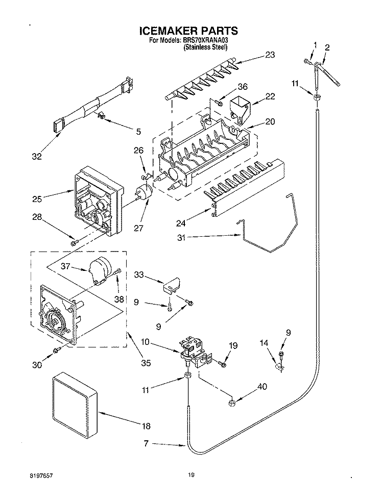 ICE MAKER, OPTIONAL Diagram and Parts List for BRS70XRANA03  Whirlpool Refrigerator