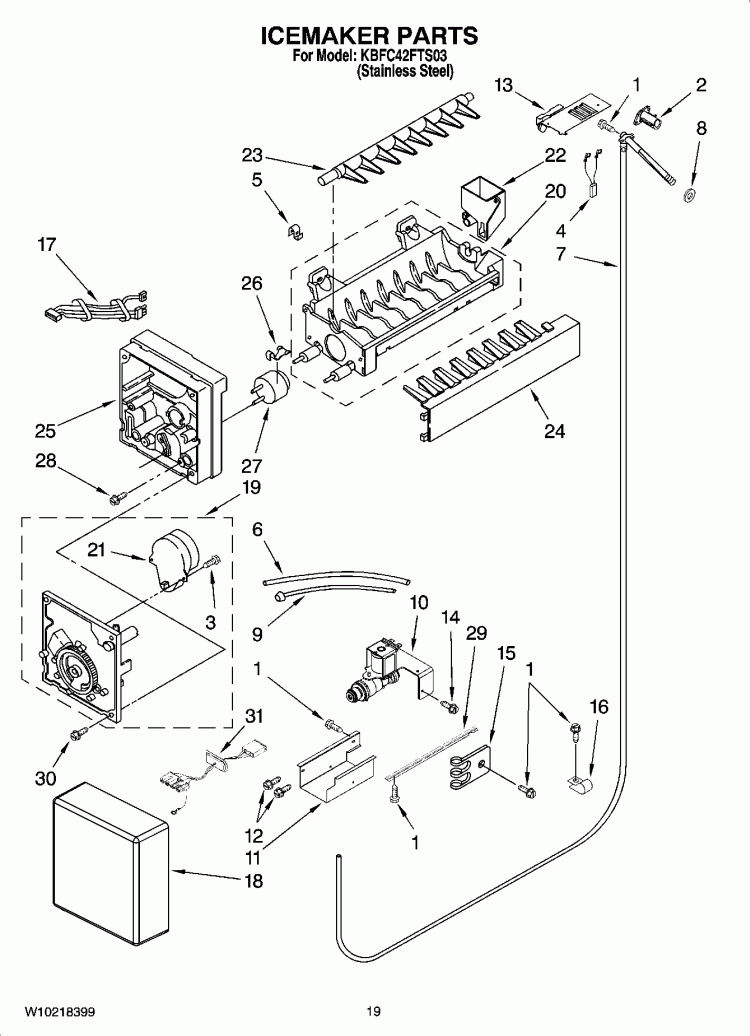 ICEMAKER PARTS Diagram and Parts List for KBFC42FTS03  KitchenAid Refrigerator
