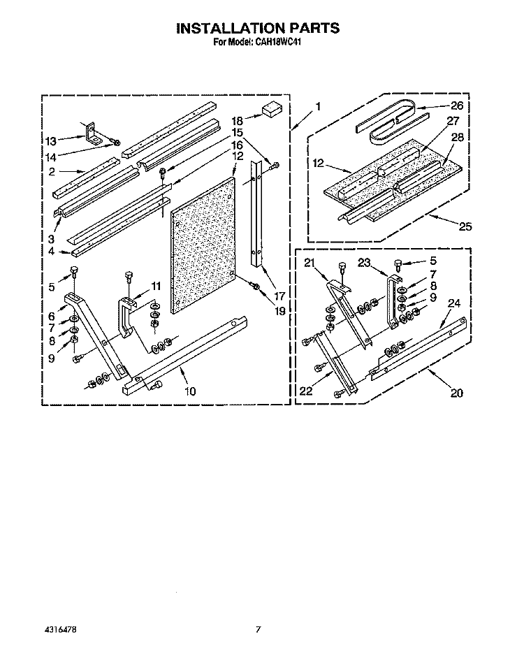 INSTALLATION Diagram and Parts List for CAH18WC41  Crosley Air Conditioner