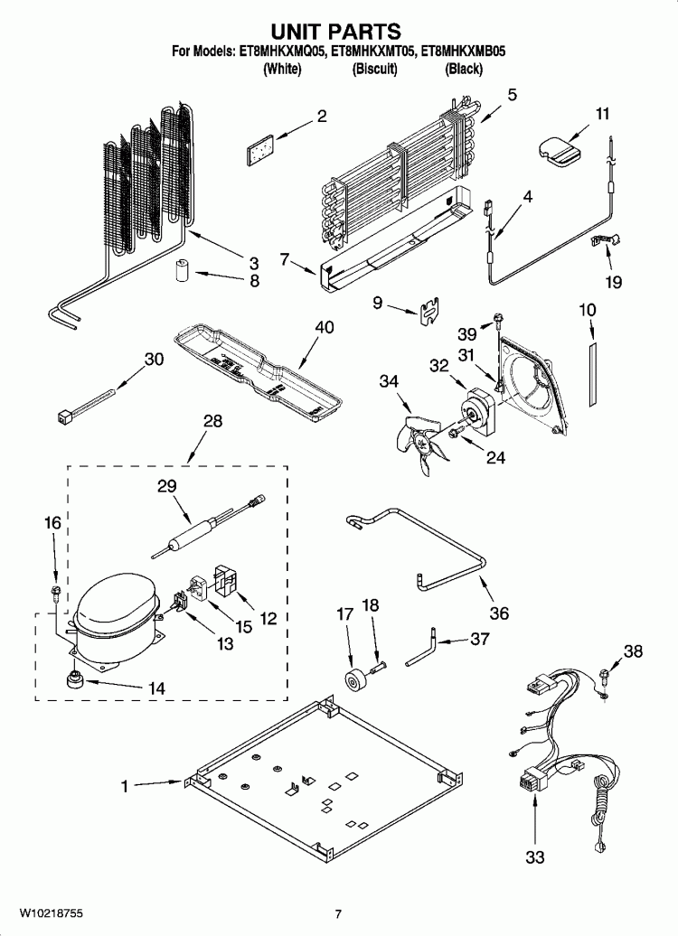 UNIT PARTS Diagram and Parts List for ET8MHKXMT05  Whirlpool Refrigerator