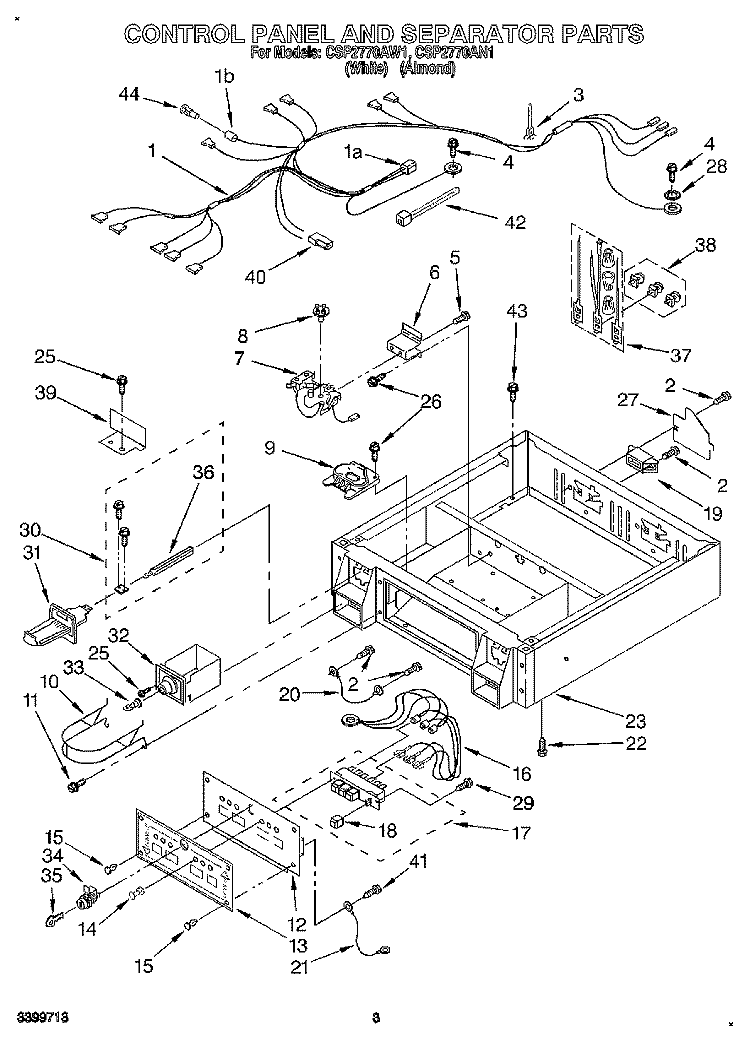 CONTROL PANEL AND SEPARATOR Diagram and Parts List for CSP2770AN1  Whirlpool Dryer