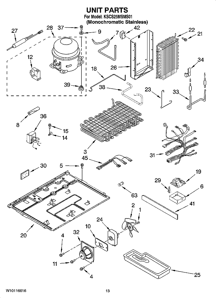 UNIT PARTS Diagram and Parts List for KSCS25MSMS01  KitchenAid Refrigerator