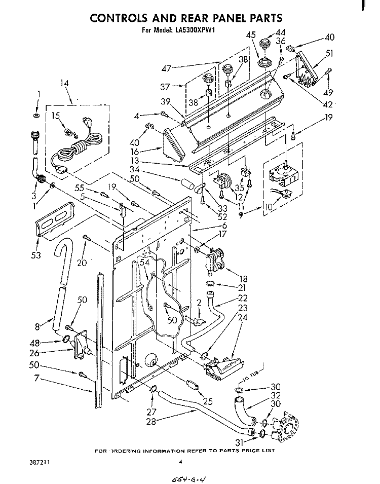 CONTROLS AND REAR PANEL Diagram and Parts List for LA5300XPW1  Whirlpool Washer