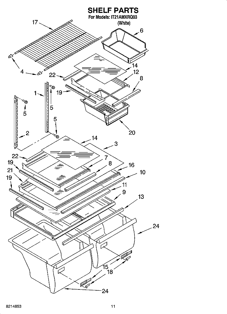 SHELF PARTS, OPTIONAL PARTS Diagram and Parts List for IT21AMXRQ03  Inglis Refrigerator