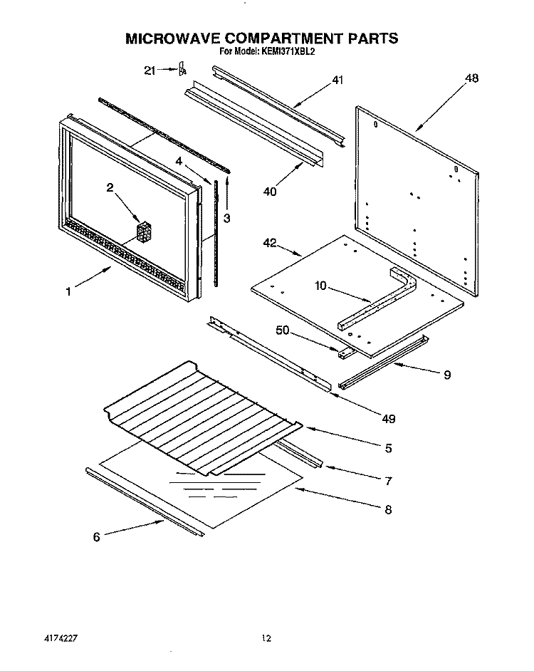 MICROWAVE COMPARTMENT Diagram and Parts List for KEMI371XBL2  KitchenAid Microwave Oven Combo