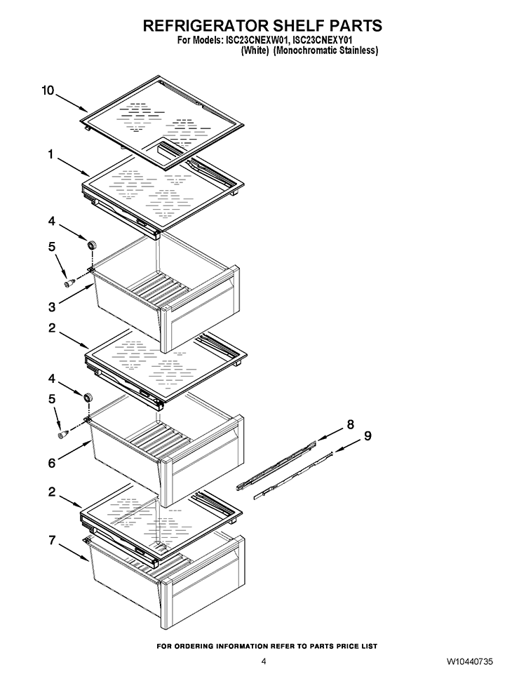 REFRIGERATOR SHELF PARTS Diagram and Parts List for ISC23CNEXW01  Whirlpool Refrigerator