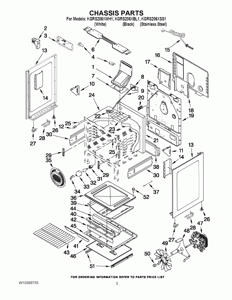 CHASSIS PARTS Diagram and Parts List for KGRS206XSS1  KitchenAid Range