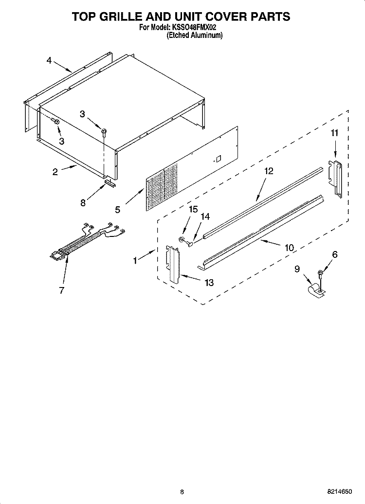 TOP GRILLE AND UNIT COVER PARTS Diagram and Parts List for KSSO48FMX02  KitchenAid Refrigerator