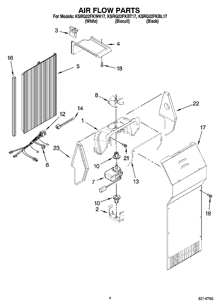 AIR FLOW PARTS Diagram and Parts List for KSRG22FKBL17  KitchenAid Refrigerator