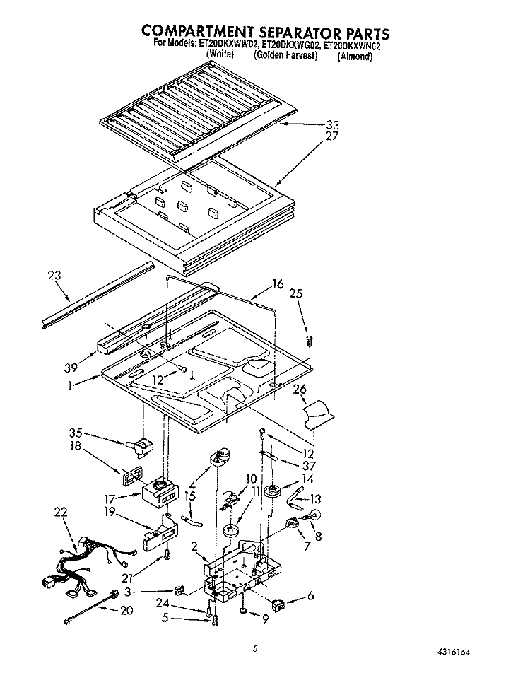 COMPARTMENT SEPARATOR Diagram and Parts List for ET20DKXWW02  Whirlpool Refrigerator