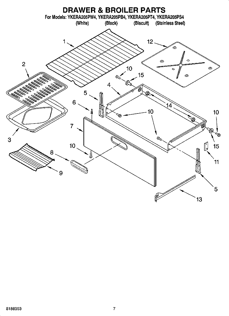DRAWER & BROILER PARTS, OPTIONAL PARTS Diagram and Parts List for YKERA205PB4  KitchenAid Range