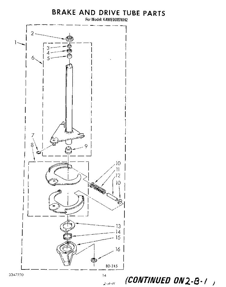 BRAKE AND DRIVE TUBE Diagram and Parts List for KAWE900SWH2  KitchenAid Washer
